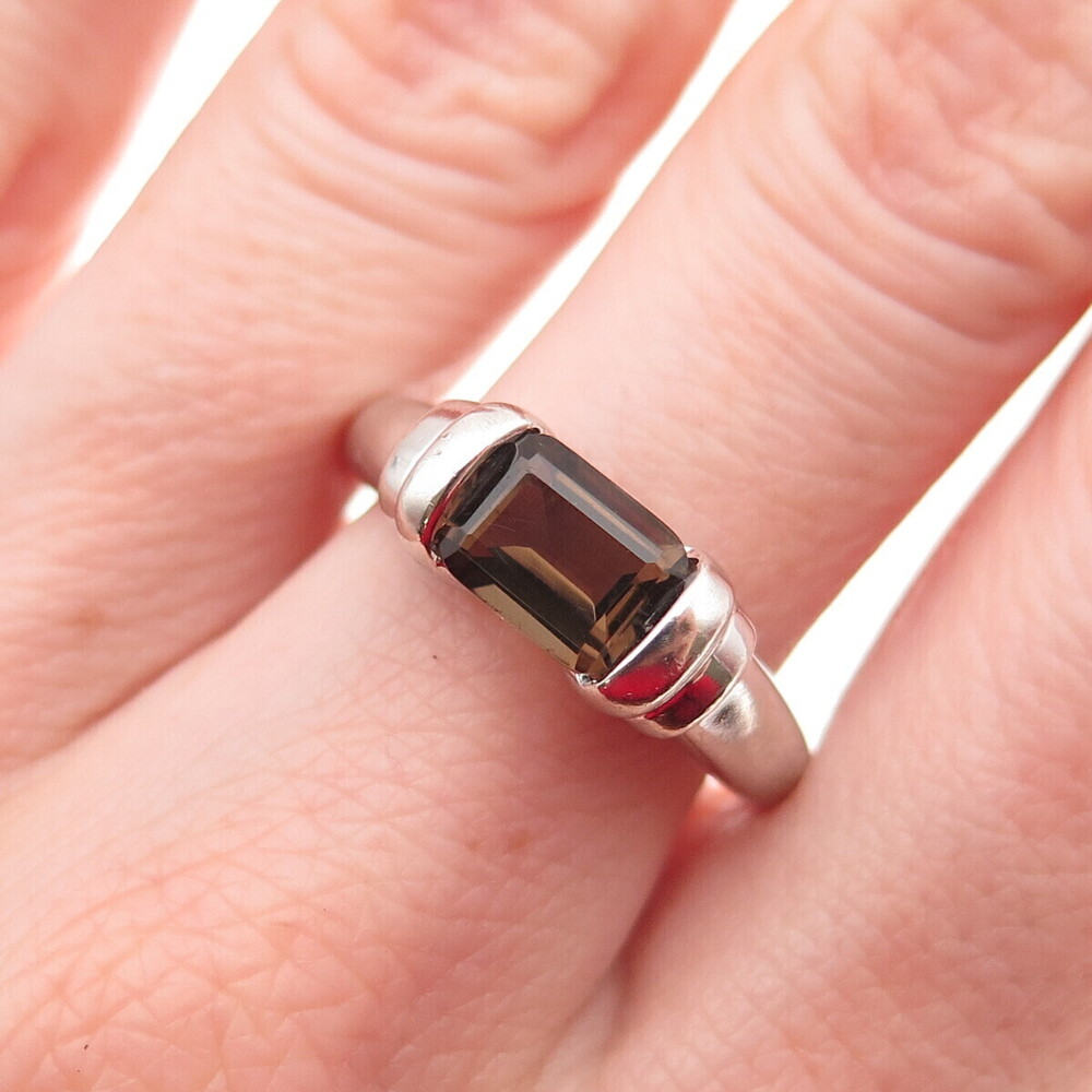 JS Joseph Schmid 925 Sterling Silver Vintage Real Smoky Quartz Ring Size 9